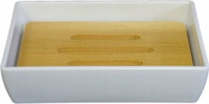 Sepio Mydelniczka pod prysznic biała odpływ bambus stylowa nowoczesna solidna 1