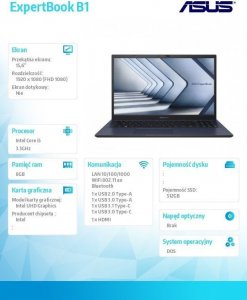 Laptop Asus Notebook B1502CBA-BQ0147 i5-1235U 8/512/int/dos , 36 mies gwarancja NBD 8