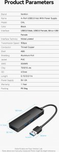 HUB USB Vention Hub USB 3.0 z 4 portami i zasilaczem CHLBD 0,5m czarny 17