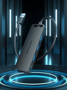 HUB USB Vention Hub USB 3.0 z 4 portami i zasilaczem CHLBD 0,5m czarny 4