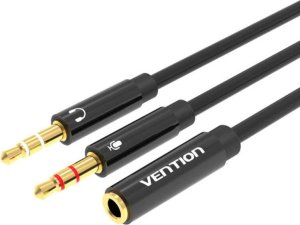 Kabel Vention Kabel audio 2x 3,5mm męski do 4 biegunowego żeńskiego 3,5mm 0,3m Vention BBTBY czarny 1