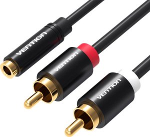 Kabel Vention Kabel audio 3,5mm żeński na 2x RCA męski 1m Vention VAB-R01-B100 czarny 1