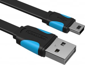 Kabel USB Vention Płaski kabel USB2.0 A do Mini 5 pinowy Vention VAS-A14-B050 0,5m czarny 1