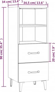 vidaXL Szafka, szarość betonu, 34,5x34x90 cm, materiał drewnopochodny 8