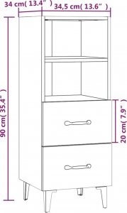 vidaXL Szafka, przydymiony dąb, 34,5x34x90 cm 8