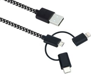 Kabel USB Sandberg USB-A - USB-C + microUSB + Lightning 1 m Czarny (441-01) 1