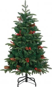 vidaXL Sztuczna choinka zawiasowa z szyszkami i jagodami, 150 cm 2