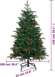 vidaXL Sztuczna choinka zawiasowa z szyszkami i jagodami, 150 cm 8