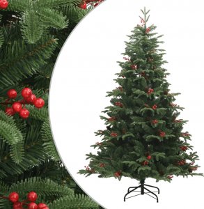 vidaXL Sztuczna choinka na zawiasach, z szyszkami i jagodami, 210 cm 1