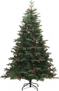 vidaXL Sztuczna choinka na zawiasach, z szyszkami i jagodami, 210 cm 2