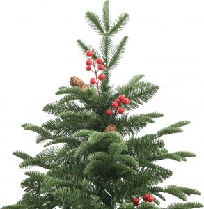 vidaXL Sztuczna choinka na zawiasach, z szyszkami i jagodami, 210 cm 4