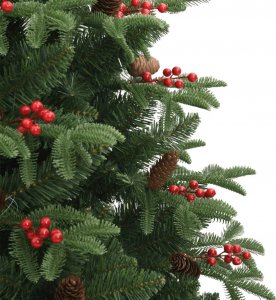 vidaXL Sztuczna choinka na zawiasach, z szyszkami i jagodami, 210 cm 5