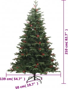 vidaXL Sztuczna choinka na zawiasach, z szyszkami i jagodami, 210 cm 8