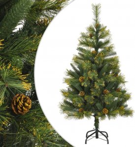 vidaXL Sztuczna choinka na zawiasach, z szyszkami, 150 cm 1