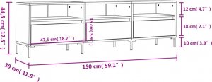 vidaXL Szafka pod TV, przydymiony dąb, 150x30x44,5 cm 11