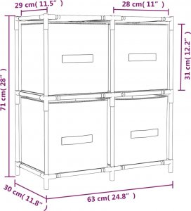 vidaXL Szafka z 4 koszami z tkaniny, szara, 63x30x71 cm, stal 7