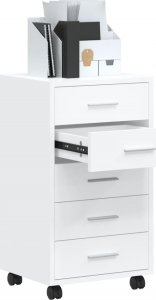 vidaXL Szafka z szufladami i kółkami, biała, wysoki połysk 4