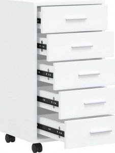 vidaXL Szafka z szufladami i kółkami, biała, wysoki połysk 5
