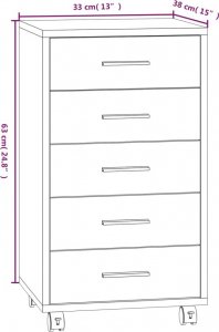 vidaXL Szafka z szufladami i kółkami, biała, wysoki połysk 8