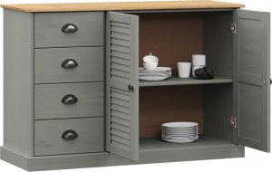 vidaXL Szafka z szufladami VIGO, 113x40x75 cm, szara, lita sosna 3