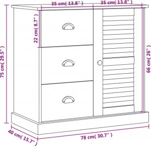 vidaXL Szafka z szufladami VIGO, 78x40x75 cm, biała, lita sosna 9