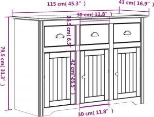 vidaXL Komoda BODO, biała, 115x43x79,5 cm, lite drewno sosnowe 8