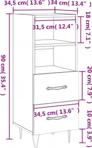 vidaXL Szafka, szary dąb sonoma, 34,5x34x90 cm 12