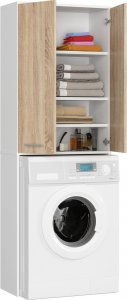 Fabryka Mebli Akord Słupek łazienkowy FIN 180 cm nad pralkę regał 2 drzwi - biały dąb sonoma 2