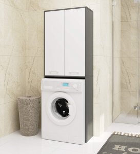 Fabryka Mebli Akord Słupek łazienkowy FIN 180 cm nad pralkę regał 2 drzwi - grafit szary biały 4