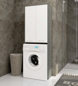 Fabryka Mebli Akord Słupek łazienkowy FIN 180 cm nad pralkę regał 2 drzwi - grafit szary biały 5