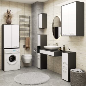 Fabryka Mebli Akord Słupek łazienkowy FIN 180 cm nad pralkę regał 2 drzwi - grafit szary biały 6