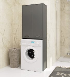 Fabryka Mebli Akord Słupek łazienkowy FIN 180 cm nad pralkę regał 2 drzwi - grafit szary 4