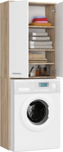 Fabryka Mebli Akord Słupek łazienkowy FIN 180 cm nad pralkę regał 2 drzwi - dąb sonoma biały 2