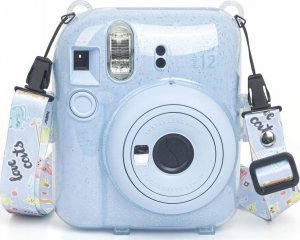 Pokrowiec LoveInstant Futerał Etui Pokrowiec Case do FujiFilm Fuji INSTAX Mini 12 + Naklejki i Kieszeń na Zdjęcia / Escape from Earth / Niebieski Brokat 3