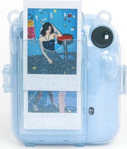 Pokrowiec LoveInstant Futerał Etui Pokrowiec Case do FujiFilm Fuji INSTAX Mini 12 + Naklejki i Kieszeń na Zdjęcia / Escape from Earth / Niebieski Brokat 8