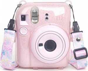 Pokrowiec LoveInstant Futerał Etui Pokrowiec Case do FujiFilm Fuji INSTAX Mini 12 + Naklejki i Kieszeń na Zdjęcia / Jogurtowy Królik / Różowy Brokat 3