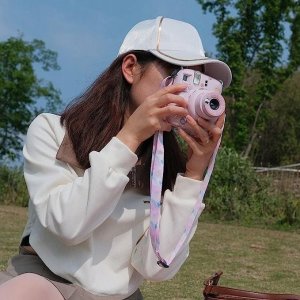 Pokrowiec LoveInstant Futerał Etui Pokrowiec Case do FujiFilm Fuji INSTAX Mini 12 + Naklejki i Kieszeń na Zdjęcia / Jogurtowy Królik / Różowy Brokat 7