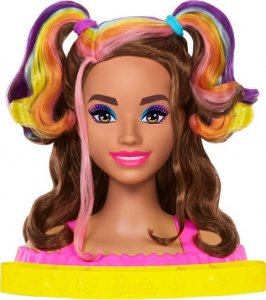 Lalka Barbie Mattel Głowa do stylizacji Neonowa tęcza Brązowe włosy + akcesoria Color Reveal HMD80 1