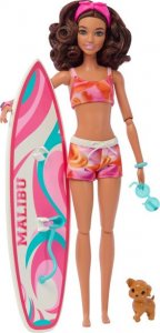 Lalka Barbie Mattel plażowa (brunetka) + akcesoria HPL69 1