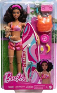 Lalka Barbie Mattel plażowa (brunetka) + akcesoria HPL69 5