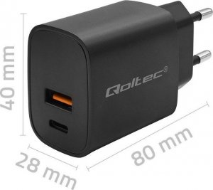 Ładowarka Qoltec Ładowarka GaN Power Pro | 1xUSB-C | 1xUSB | 30W | 5-20V | 1.5-3A | Czarna 3