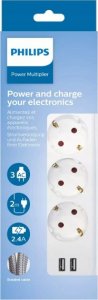 Philips PRZEDŁUŻACZ SIECIOWY PHILIPS LISTWA ZASILAJĄCA PRZEPIĘCIOWA BIAŁA 3 GNIAZDA 2XUSB 2M SPN3032WA/60 3