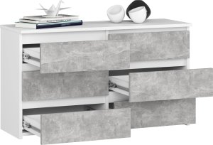 Fabryka Mebli Akord Komoda do salonu CL 100 cm 6 szuflad klasyczna - biała beton 2
