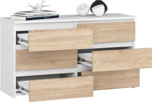Fabryka Mebli Akord Komoda do salonu CL 100 cm 6 szuflad klasyczna - biała dąb sonoma 2