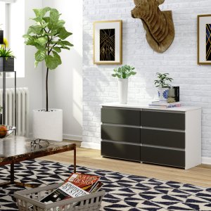 Fabryka Mebli Akord Komoda do salonu CL 100 cm 6 szuflad klasyczna - biała grafit szary 5