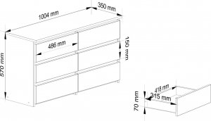 Fabryka Mebli Akord Komoda do salonu CL 100 cm 6 szuflad klasyczna - dąb sonoma biała 3