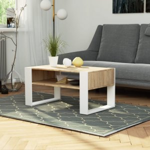 Fabryka Mebli Akord Ława kawowa DOMI 92 cm 2 poziomy stolik kawowy - dąb sonoma biała 5