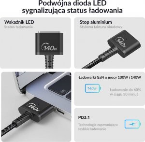 Kabel zasilający Unitek Unitek Kabel zasilający USB-C - MagSafe 3 140W 2 m 9