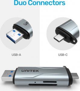 Czytnik Unitek SD/microSD USB-A 5Gbps/USB-C szary (R1010A) 3