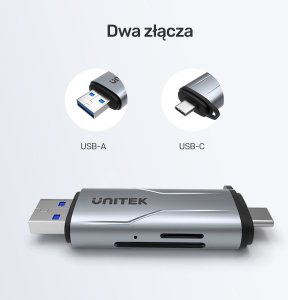 Czytnik Unitek SD/microSD USB-A 5Gbps/USB-C szary (R1010A) 5